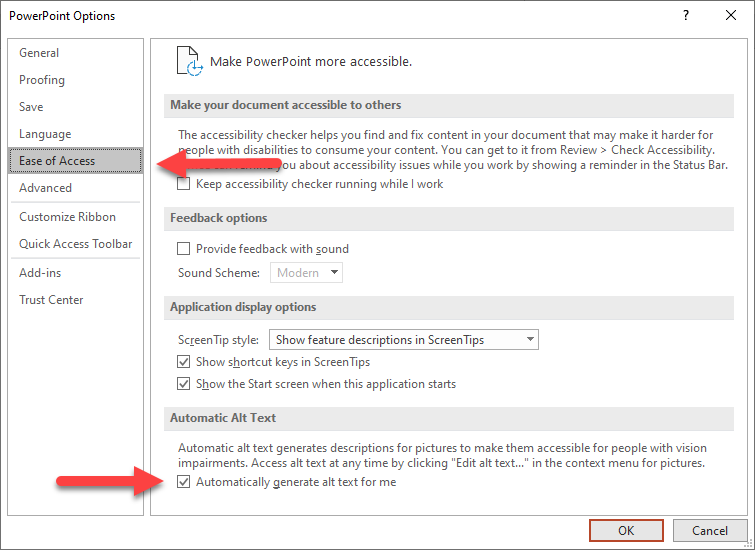 Diagram of Microsoft PowerPoint options